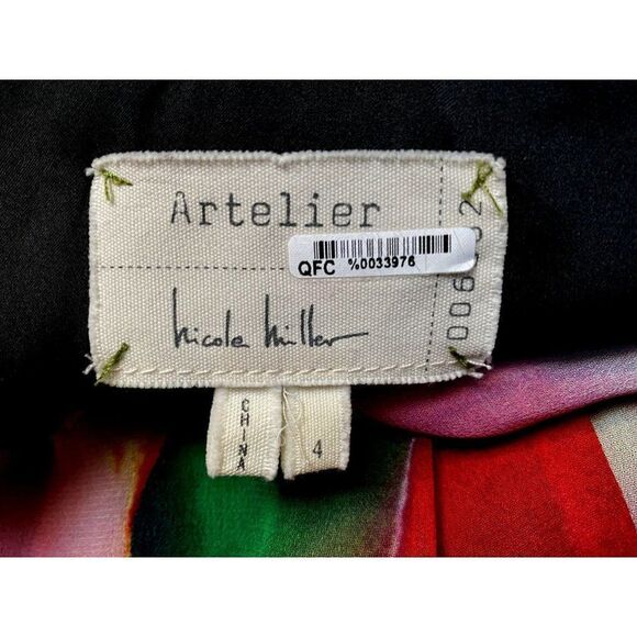 Artelier Nicole Miller Watercolor Print Empire Maxi Dress Sz 4 Deep V-Neck - Picture 7 of 8